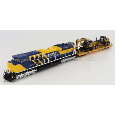 DM MODELS CATERPILLAR HO - PROGRESS RAIL TRAIN SET - SD70ACE LOCOMOTIVE WITH TRAILER TRAIN + CAT12M3 RUSPA LIVELLATRICE GOMMATA