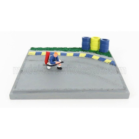 EDICOLA DIORAMA SOCCORRITORE STRADALE PISTA - FIREMAN RACE - GREY BLUE YELLOW 1/43