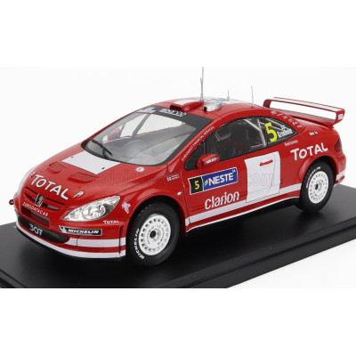 EDICOLA PEUGEOT 307 WRC N 5 WINNER RALLY NESTE FINLAND 2004 MARCUS GRONHOLM - TIMO RAUTIAINEN - RED WHITE 1/24
