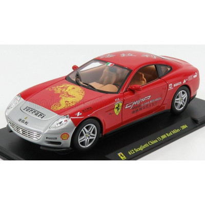 EDICOLA FERRARI 612 SCAGLIETTI TOUR CHINA 15.000 RED MILES 2004 - CON VETRINA - WITH SHOWCASE - RED SILVER 1/24