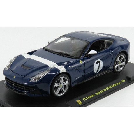 EDICOLA FERRARI F12 BERLINETTA N 7 2012 - INSPIRED BY THE 250 GT BERLINETTA - CON VETRINA - WITH SHOWCASE - BLUE WHITE 1/24
