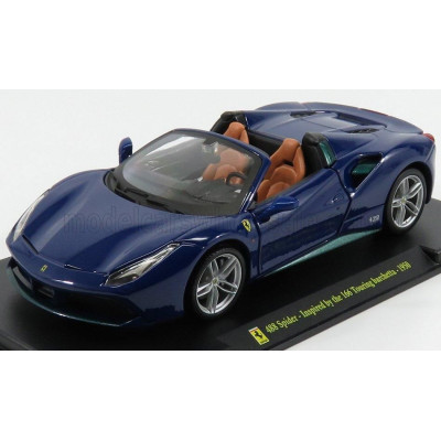 EDICOLA FERRARI 488 SPIDER 2015 - INSPIRED BY THE 166 TOURING BARCHETTA - CON VETRINA - WITH SHOWCASE - BLUE MET 1/24