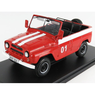 EDICOLA UAZ 469B N 01 CABRIOLET OPEN FIRE ENGINE 1972 - DAMAGE BLISTER BOX - RED WHITE 1/24