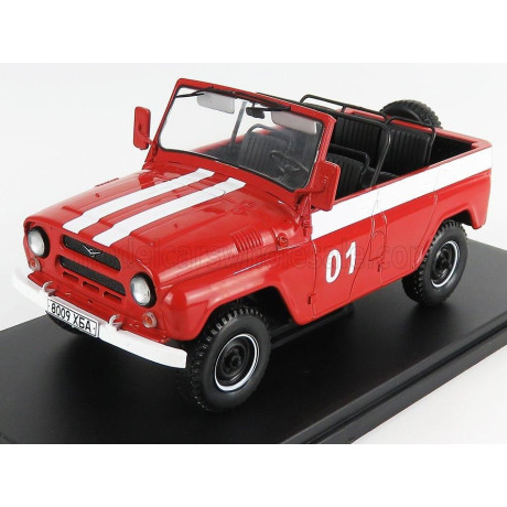 EDICOLA UAZ 469B N 01 CABRIOLET OPEN FIRE ENGINE 1972 - DAMAGE BLISTER BOX - RED WHITE 1/24