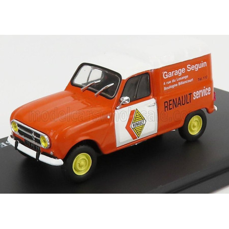 EDICOLA RENAULT R4 VAN FOURGONETTE GARAGE SEGUIN RENAULT SERVICE 1952 - ORANGE WHITE 1/43