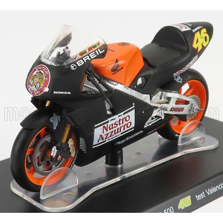 EDICOLA HONDA NSR500 TEAM NASTRO AZZURRO N 46 TEST VALENCIA 2000 VALENTINO ROSSI - BLACK ORANGE 1/18