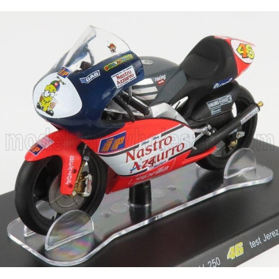 EDICOLA APRILIA 250cc TEAM NASTRO AZZURRO N 46 WORLD CHAMPION TEST JEREZ 1997 VALENTINO ROSSI - GREY RED WHITE 1/18