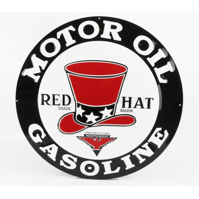 EDICOLA ACCESSORIES METAL ROUND PLATE - RED HAT GASOLINE - WHITE BLACK RED 1/1