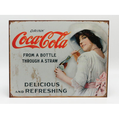 EDICOLA ACCESSORIES METAL PLATE - COCA-COLA THROUGH A STRAW - WHITE RED 1/1