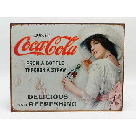 EDICOLA ACCESSORIES METAL PLATE - COCA-COLA THROUGH A STRAW - WHITE RED 1/1