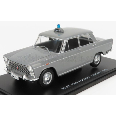 EDICOLA SEAT FIAT 1500 SERVICIO OFICIAL MADRID POLICIA ARMADA POLICE 1965 - CON VETRINA - WITH SHOWCASE - GREY 1/24