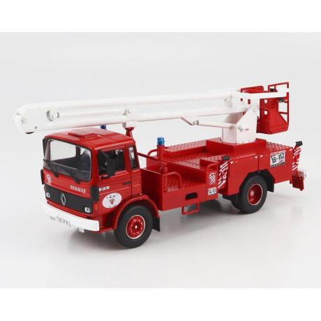 EDICOLA RENAULT JP11 TRUCK SCALA CRANE ELEVATOR CESTELLO SAPEURS POMPIERS 1977 - RED WHITE 1/43