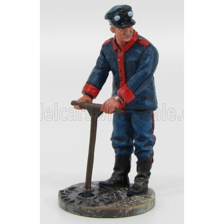 EDICOLA FIGURES VIGILI DEL FUOCO VIGILE DEL FUOCO SPAGNOLO BARCELLONA CON CHIAVE APRI TOMBINO 1923 - SPANISH FIREMAN - BLUE RED