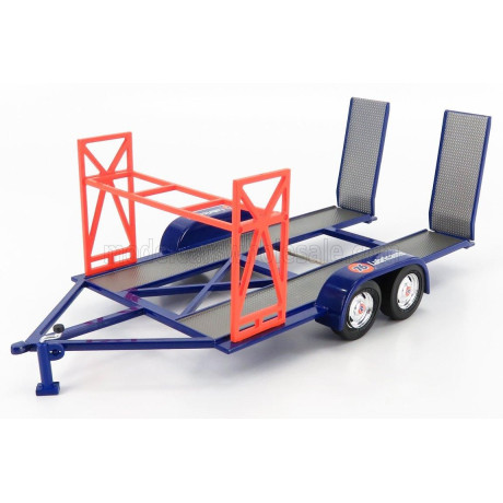 GMP ACCESSORIES CARRELLO TRASPORTO AUTO 2-ASSI - CAR TRANSPORTER TRAILER UNION 76 - BLUE ORANGE GREY 1/18