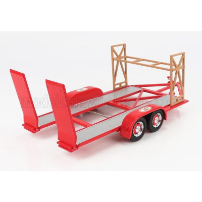 GMP ACCESSORIES CARRELLO TRASPORTO AUTO 2-ASSI - CAR TRANSPORTER TRAILER THE BUSTED KNUCKLE GARAGE - RED SILVER 1/18
