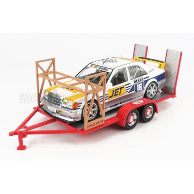GMP ACCESSORIES CARRELLO TRASPORTO AUTO 2-ASSI - CAR TRANSPORTER TRAILER THE BUSTED KNUCKLE GARAGE - RED SILVER 1/18
