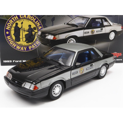 GMP FORD USA MUSTANG 5.0L SSP POLICE NORTH CAROLINA HIGHWAY PATROL STATE TROOPER 1993 - SILVER BLACK 1/18