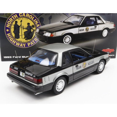 GMP FORD USA MUSTANG 5.0L SSP POLICE NORTH CAROLINA HIGHWAY PATROL STATE TROOPER 1993 - SILVER BLACK 1/18