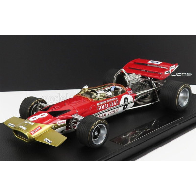 GP REPLICAS LOTUS F1  49C FORD GOLD LEAF TEAM LOTUS N 8 SEASON 1970 EMERSON FITTIPALDI - CON VETRINA - WITH SHOWCASE - RED 1/18