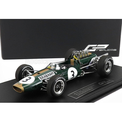 GP REPLICAS BRABHAM F1  BT19 N 3 WINNER GERMANY GP JACK BRABHAM 1966 WORLD CHAMPION - CON VETRINA - WITH SHOWCASE - GREEN GOLD 1