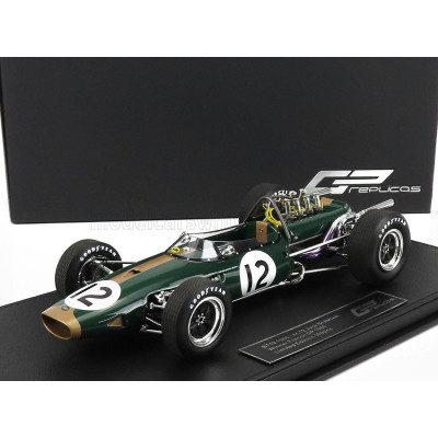 GP REPLICAS BRABHAM F1  BT19 N 12 WINNER FRENCH GP JACK BRABHAM 1966 WORLD CHAMPION - CON VETRINA - WITH SHOWCASE - GREEN GOLD 1