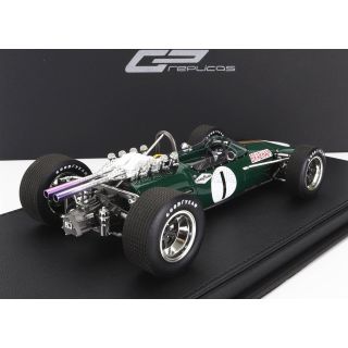 GP REPLICAS BRABHAM F1  BT24 REPCO N 1 2nd MEXICO GP 1967 JACK BRABHAM - CON VETRINA - WITH SHOWCASE - GREEN GOLD 1/18