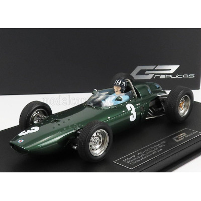 GP REPLICAS BRM F1 P57 BRM TEAM N 3 WINNER SOUTH AFRICA WORLD CHAMPION (with pilot figure) 1962 GRAHAM HILL - CON VETRINA - WITH