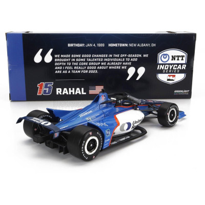 GREENLIGHT HONDA TEAM LETTERMAN LANIGAN RACING N 15 INDIANAPOLIS INDY 500 INDYCAR SERIES 2023 G.RAHAL - BLUE WHITE BLACK 1/18
