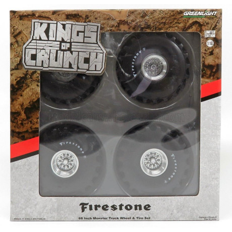 GREENLIGHT ACCESSORIES SET 4X WHEELS FIRESTONE MONSTER TRUCK - SET 4 RUOTE - SILVER BLACK 1/18