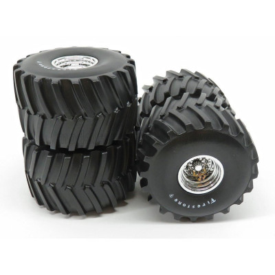 GREENLIGHT ACCESSORIES SET 4X WHEELS FIRESTONE MONSTER TRUCK - SET 4 RUOTE - SILVER BLACK 1/18