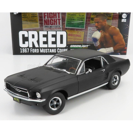 GREENLIGHT FORD USA MUSTANG COUPE 1967 - ADONIS CREED'S - MATT BLACK 1/18