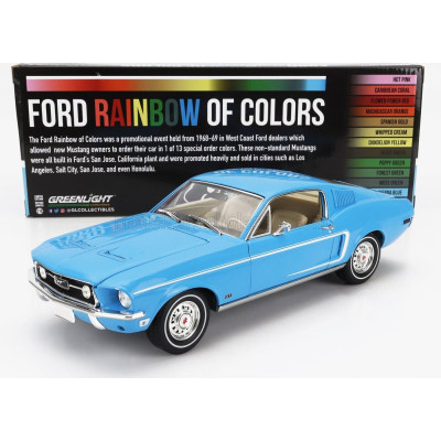GREENLIGHT FORD USA MUSTANG FASTBACK COUPE 1968 - FORD RAINBOW OF COLORS - SIERRA BLUE 1/18