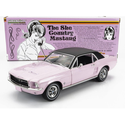 GREENLIGHT FORD USA MUSTANG COUPE 1968 - THE SHE COUNTRY MUSTANG - PINK BLACK 1/18