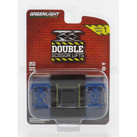 GREENLIGHT ACCESSORIES GARAGE SET OFFICINA - PONTE SOLLEVATORE AUTO - TWO POST LIFT - BLUE 1/64