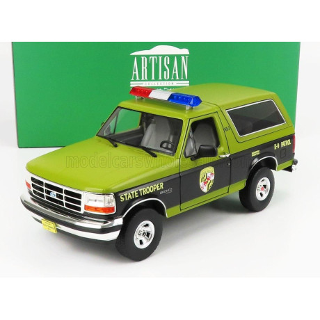 GREENLIGHT FORD USA BRONCO MARYLAND STATE POLICE 1996 - GREEN BLACK 1/18