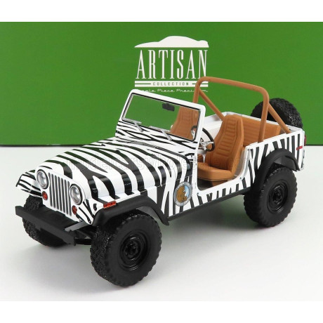 GREENLIGHT JEEP CJ-7 OPEN 1976 - WHEN NATURE CALLS - ACE VENTURA - MOVIE 1995 - BLACK WHITE 1/18