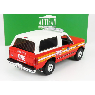 GREENLIGHT FORD USA BRONCO FDNY NEW YORK FIRE ENGINE 1996 - RED WHITE 1/18