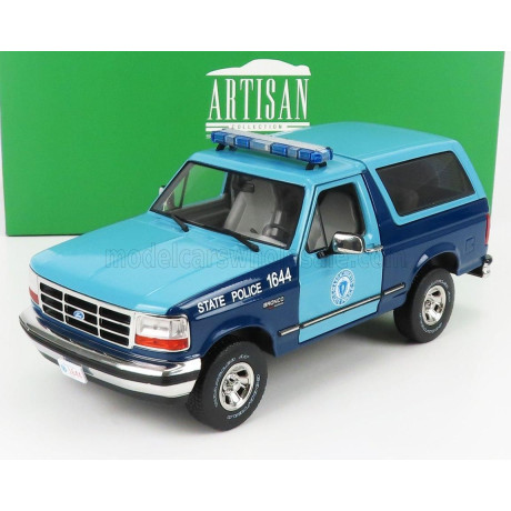 GREENLIGHT FORD USA BRONCO XLT MASSACHUSETTS STATE POLICE 1996 - 2 TONE BLUE 1/18