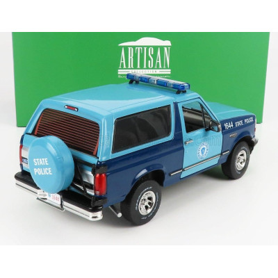 GREENLIGHT FORD USA BRONCO XLT MASSACHUSETTS STATE POLICE 1996 - 2 TONE BLUE 1/18