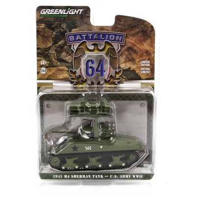 GREENLIGHT TANK M4 SHERMAN USA ARMY WORLD WAR II 1945 - MILITARY GREEN 1/64