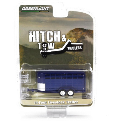 GREENLIGHT TRAILER 14-FOOT LIVESTOCK - TRASPORTO ANIMALI BESTIAME - BLUE 1/64