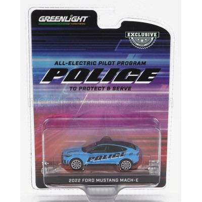 GREENLIGHT FORD USA MUSTANG MACH-E POLICE 2022 - LIGHT BLUE BLACK 1/64