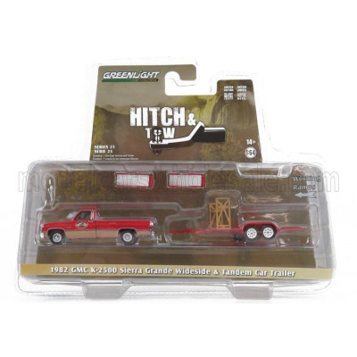 GREENLIGHT GMC K-2500 PICK-UP WITH TRAILER CAR TRANSPORTER 1982 - RED 1/64