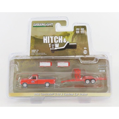 GREENLIGHT CHEVROLET C-10 PICK-UP WITH STP TRAILER 1968 - RED 1/64