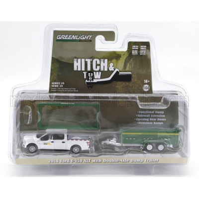 GREENLIGHT FORD USA F-150 PICK-UP 2018 WITH SMALL CARGO UPS TRAILER - WHITE GREEN 1/64