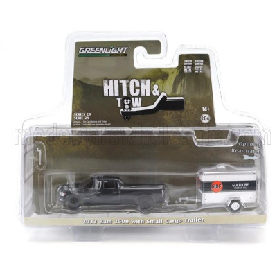 GREENLIGHT DODGE RAM 2500 PICK-UP UPS 2023 WITH TRAILER - BLACK WHITE 1/64