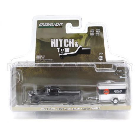 GREENLIGHT DODGE RAM 2500 PICK-UP UPS 2023 WITH TRAILER - BLACK WHITE 1/64