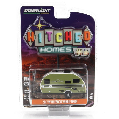 GREENLIGHT TRAILER WINNEBAGO WINNIE DROP ROULOTTE 2017 - GREEN WHITE 1/64