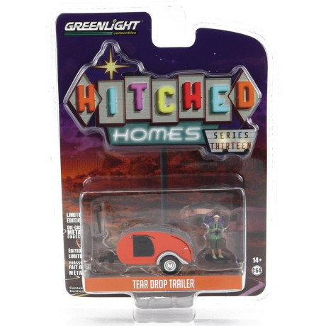 GREENLIGHT TRAILER TEARDROP ROULOTTE 2016 - ORANGE SILVER 1/64