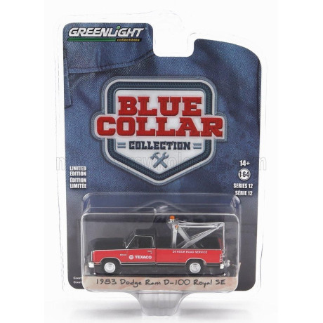 GREENLIGHT DODGE RAM D-100 PICK-UP TEXACO TOW TRUCK CARRO ATTREZZI - WRECKER ROAD SERVICE 1983 - RED BLACK 1/64